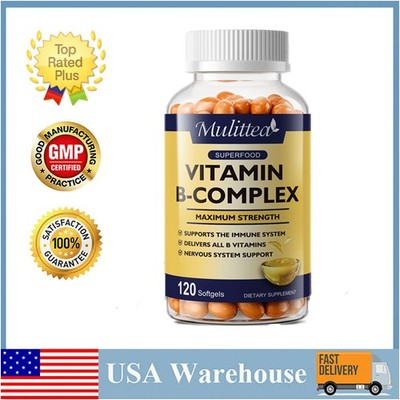 120pcs Vitamin B Complex Capsule B1 B2 B3 B5 B6 B7 B12 Folic Acid Biotin Energy
