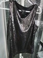 AGB Black Full Sequin Lined Sleeveless Top Size L Side Zip Evening Wear