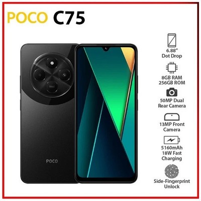 Xiaomi POCO C75 8GB+256GB BLACK Dual SIM Unlocked Android Mobile Phone