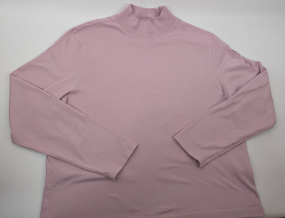 LL Bean Mock Neck Long Sleeve Top Womens Size Medium Pink Cotton Pullover Shirt