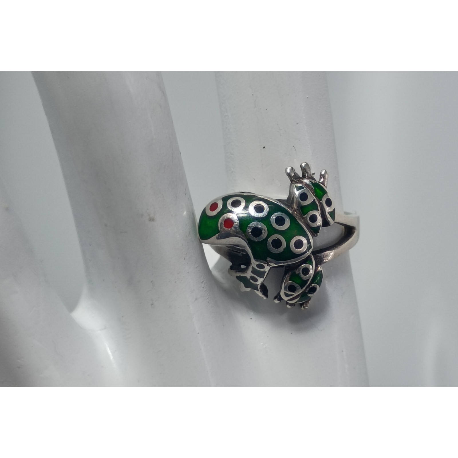 Enamel Frog 925 Statement Ring Size 5 - image 2