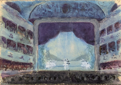 1940er Original Aquarell Gemälde von Covent Garden Ballettaufführung unsigniert