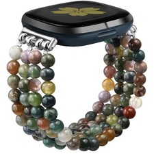 Natural Stone Beaded Bracelet Watch Band Women for Fitbit Versa 4/Versa 3/Sen...