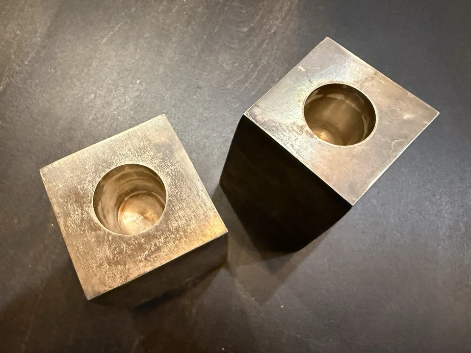 2 POTTERY BARN Candleholders Modern Pillar Industrial Silver Plated EUC - Image 3 of 4