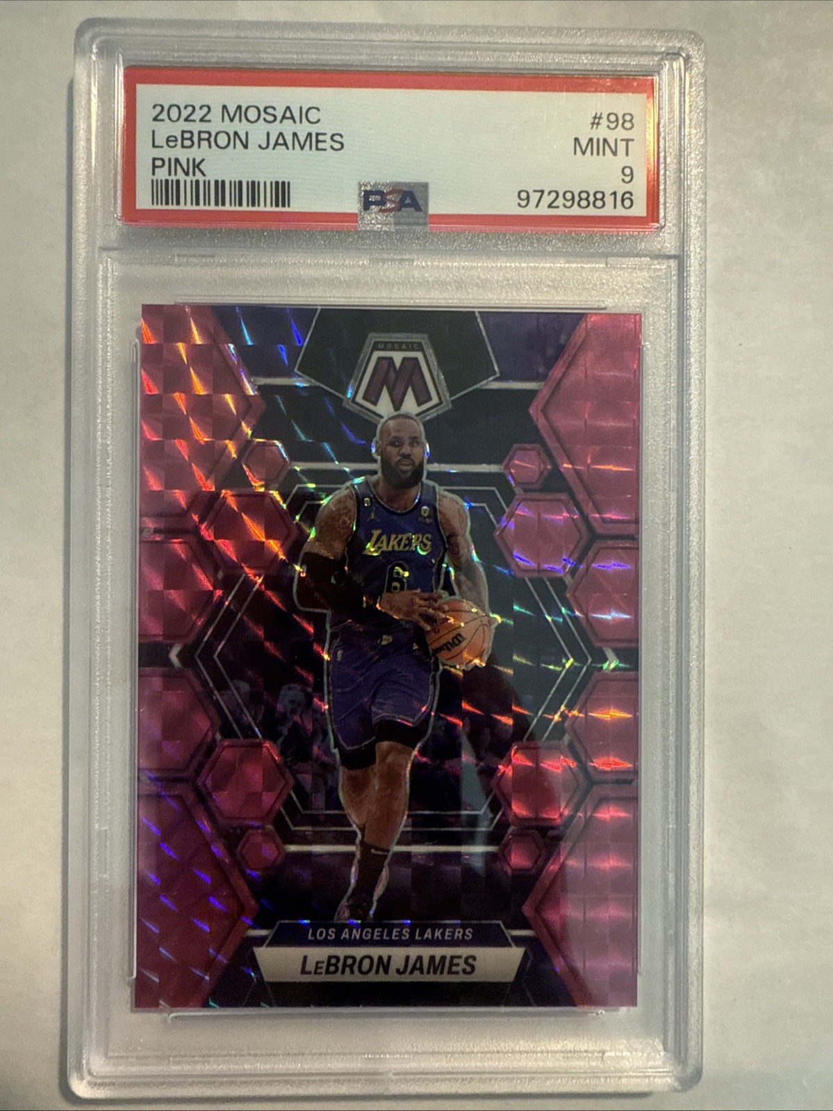 LeBron James 2022-23 Mosaic Pink #98 Serial 93/149 PSA 9 Mint POP 10