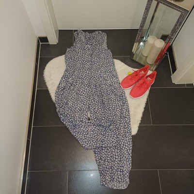 Jumpsuit sommer Overall M L 40 42 onesuit 100%Viskose blau weiß Barell Hose Top