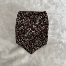 Jerry Leonard Silk Men's Necktie Brown, Rust, Khakis, White Paisley