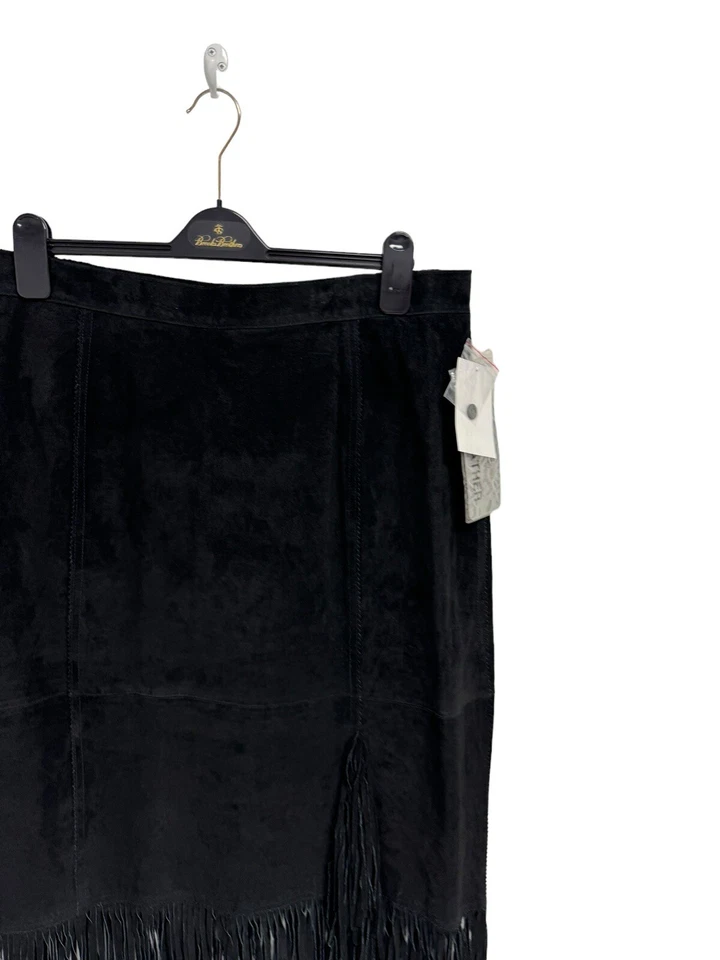 Via Accent женщин 100% кожи замши черный бахрома средней длины юбка размер H6 - Изображение 3 из 4