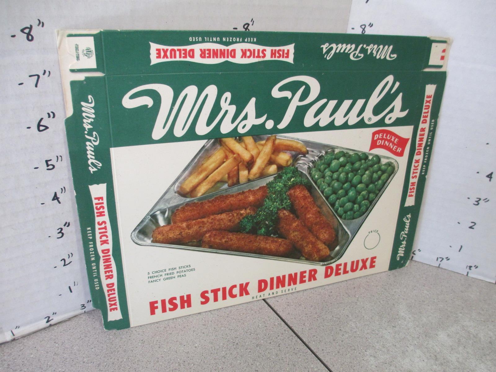 MRS PAUL'S fish stick TV dinner 1950s food box unused sample package