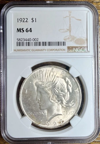 1922 P NGC MS64 90% Silver Peace Dollar. Lovely Silver Coin 🪙🔥🗽