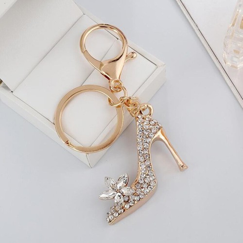 NEW Crystal High Heel Shoe Keychain Purse Car Shiny Rhinestone Alloy Keyring - Picture 3 of 5