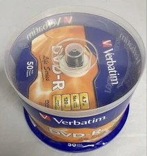 50 New Verbatim 16XLife Series Silver Logo DVD-R 4.7GB 120mn Recordable DVDs (G)