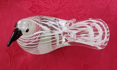 VTG DIAMOND STAR CORP Heavy Clear Glass Bird White Stripes Blue Beak Eyes Art
