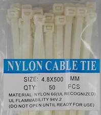 20  White Nylon Cable Tie Zip Heavy Duty Plastic Wire - Pack of 50pcs