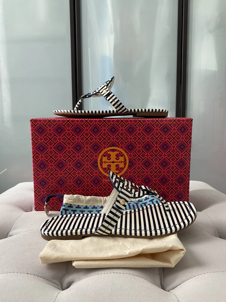 Tory burch miller striped leather best sale sandals