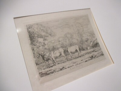 John Frederick Lewis antique etching - Horses Plowing 1825 / 1826