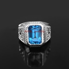 Nat&uuml;rlicher Blauer Topas Edelstein Mit 925 Sterlingsilber Ring F&uuml;r Herren #206
