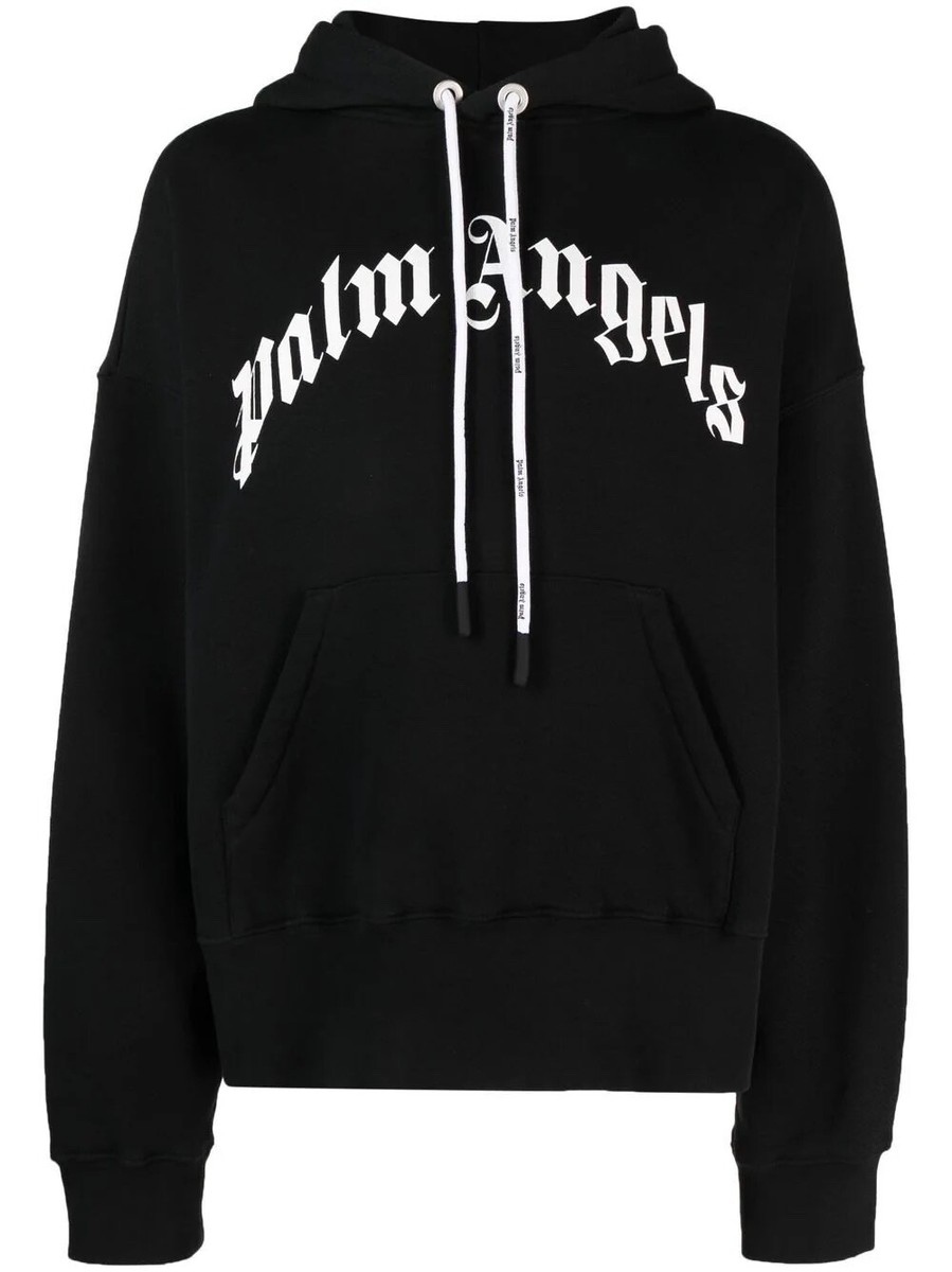 【関税無・国内発】 Palm Angels / Curved Logo Zip Hoodie AUTHENTIC Palm Angels Curved Logo Hoodie - Black/White