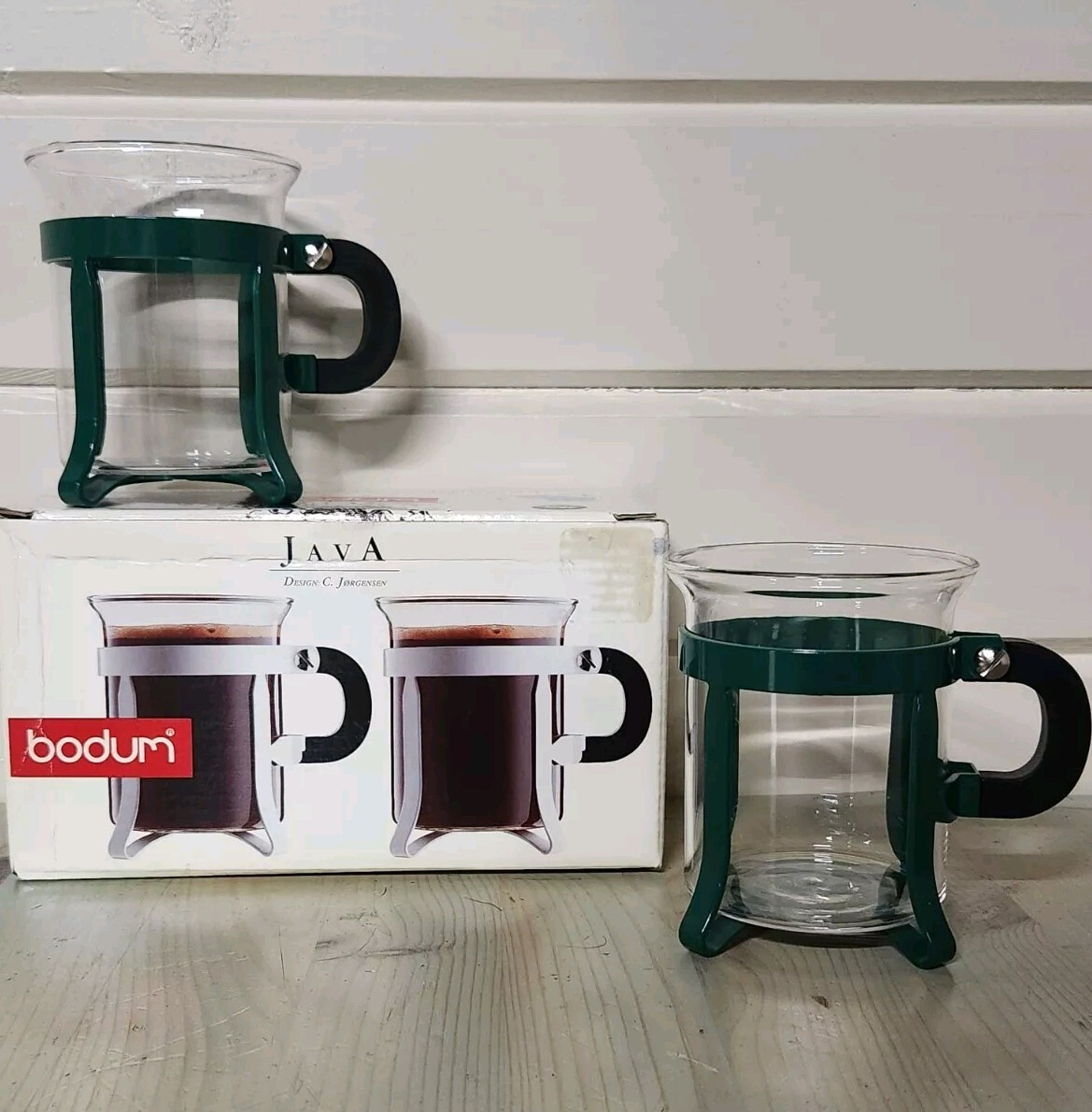 Bodum Bistro Java Glass Cups New in Box Swiss Made 4-Piece Set