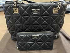 Kate Spade Quilted Black Leather Handbag And Wallet