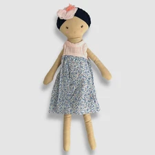 $60 Albetta Beige Blue Kids Girls Toy Lucy Linen Rag Plush Doll