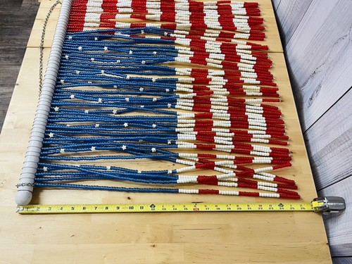 Vintage Beaded Plastic Bead Curtain Art American Flag Handmade Patriotic USA - Picture 9 of 12