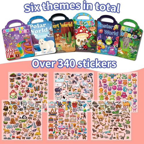 6Set Reusable Sticker Books for Kids 1-3 2-4 Years Old, 3D Puffy Stickers Books - Picture 7 of 12