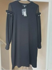 Black Mini Dress with Pearls and Baloon Sleeves Size 10/12 Primark
