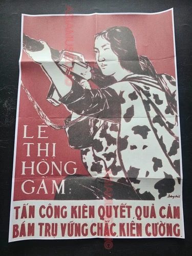 1960 VIETNAM WAR ANTI USA AMERICA PLANE GUN WOMEN FIRE PROPAGANDA POSTER A31