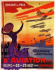 POSTER AIRPLANE PLANE CHAMPAGNE AVIATION MEETING FRANCE VINTAGE REPRO FREE S/H