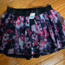 New Justice Girls Size 10 Black Floral Dressy Sequin Holiday Skirt NWT
