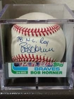 BOB HORNER-Atlanta Braves Signed "1978 ROY" ONL Baseball (SOP COA) W / Display