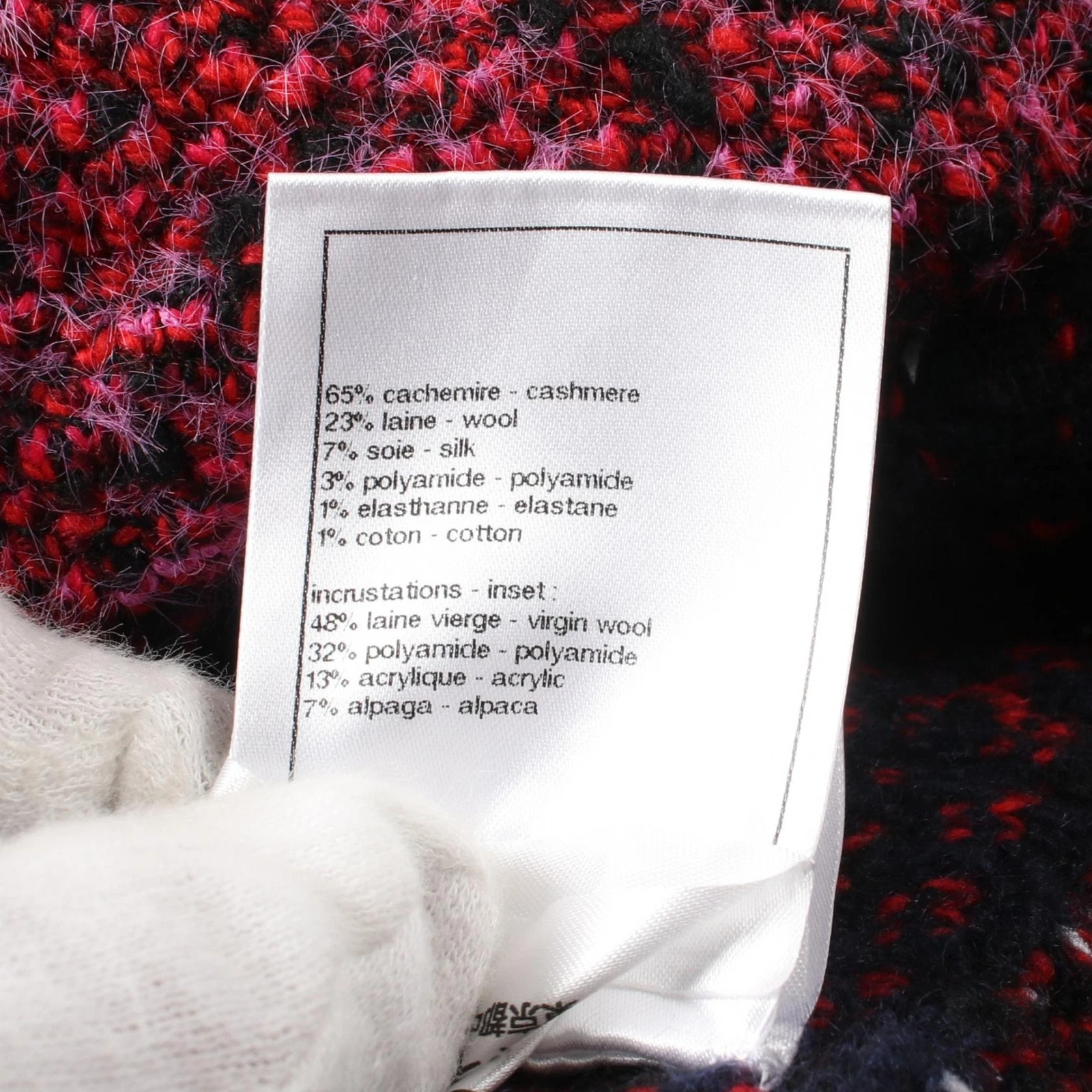 CHANEL cardigan maglia giacca P75706 cashmere lana nero rosso usato donnaa ta