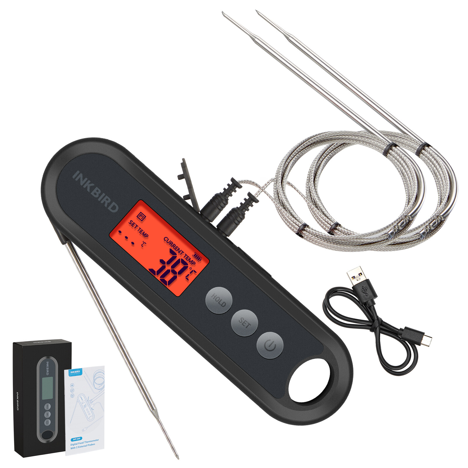 Meat Thermometer Instant Read Oven Thermometer Foldable Probes BBQ Waterproof CF-image