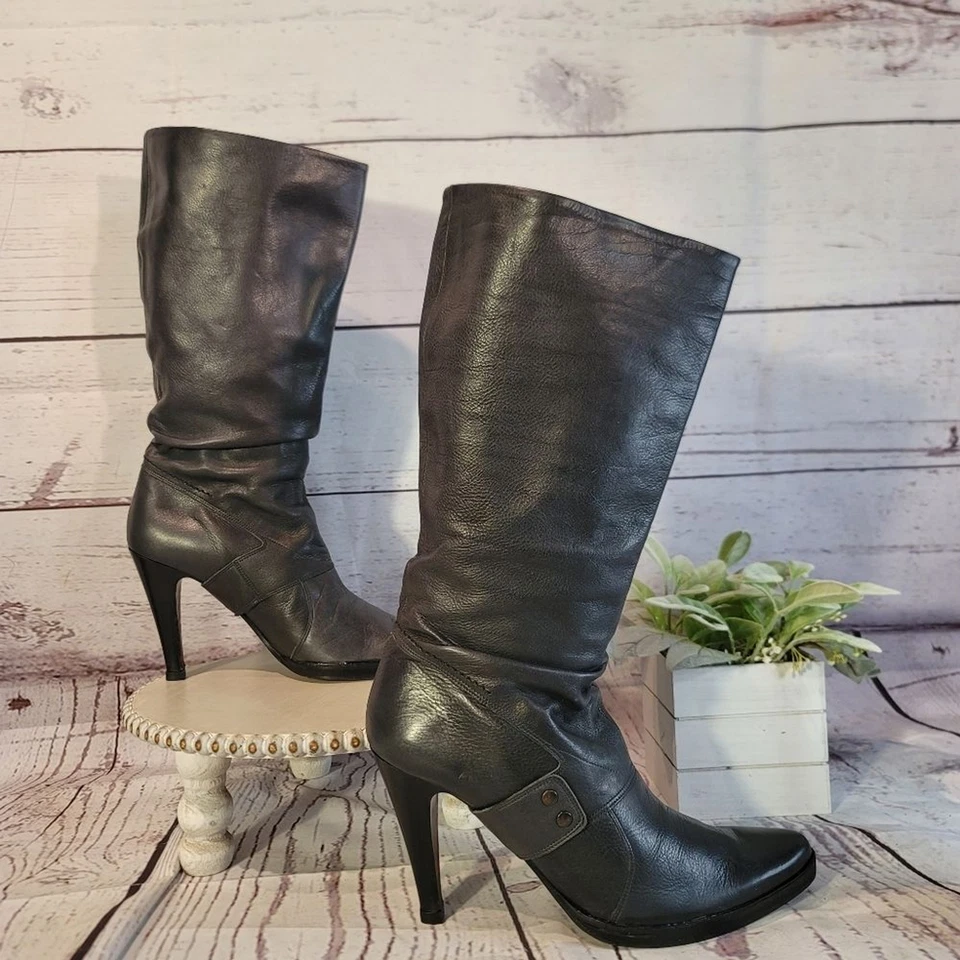 True Religion Women's Charcoal Gray Below The Knee Design & Stiletto Heel Boots - Image 2 of 4