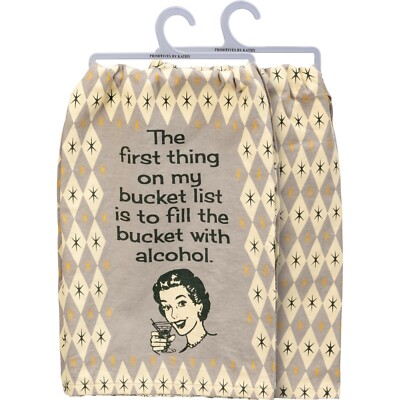 Primitives By Kathy Flour Sack Dish Towel ~ Bucket List Alcohol Drinking