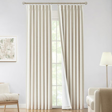 Natural Pinch Pleated Full Blackout Curtains Linen Blended Room Darkening Window