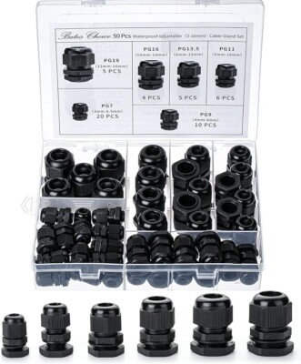 50pcs Nylon Cable Gland Waterproof Cable Connectors Plastic Black Cord Grip 