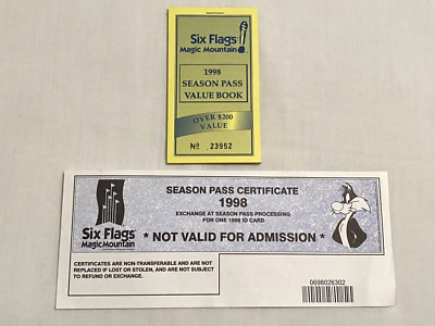 Six Flags Magic Mountain 1998 Season Pass Value Book & Certificate