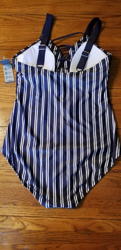 NWT Womens Nautica Striped Laced Front 1 Piece Swim Bathing Suit Deep Sea 1X - Picture 7 of 11