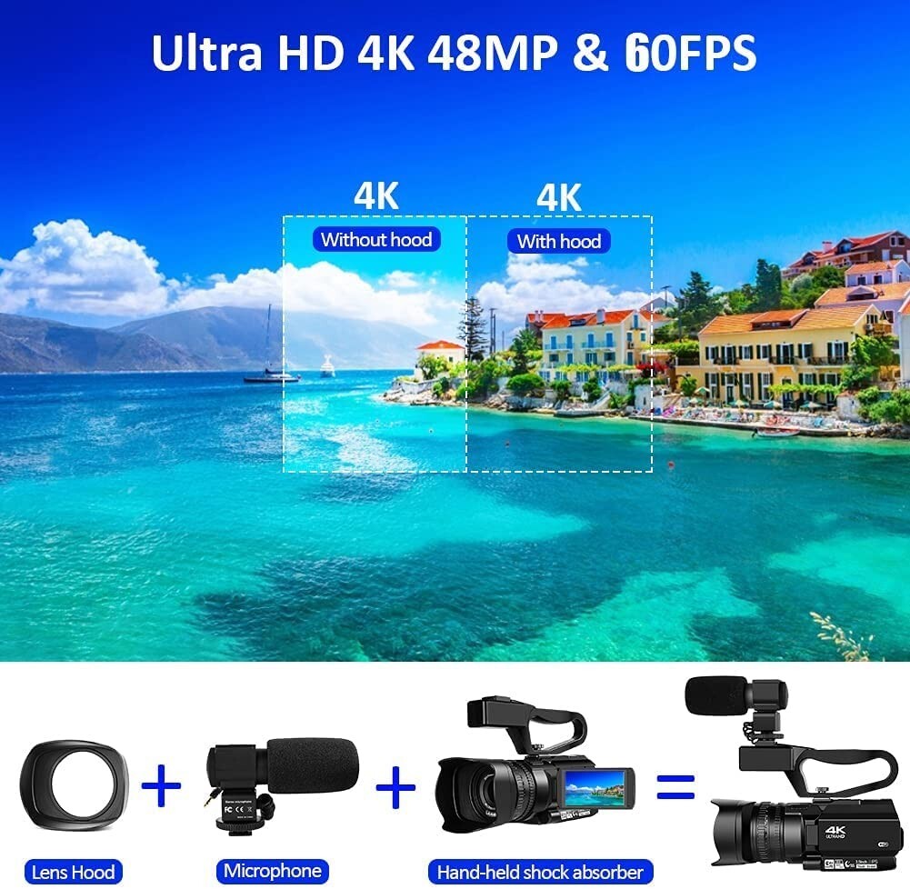 KUCIYA Video Camera 4K Camcorder Vlogging for YouTube IR Night Vision
