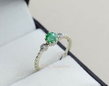 925 Solid Silver Natural Zambian Emerald 5MM Round May Birthstone Solitaire Ring