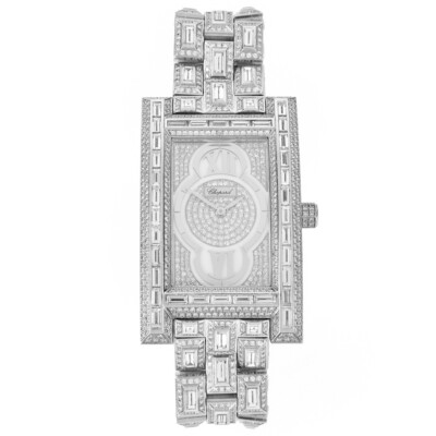 Very Fine Rectangular  Chopard Diamond and 18 Karat White Gold Bracelet Watch.
