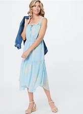 All Worthy Hunter McGrady Printed Chiffon Dress with Tier Bottom Bleached Blu 2X
