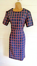 Shift Dress Blue Red Check Size 14 short sleeves waffle fabric classic NEW