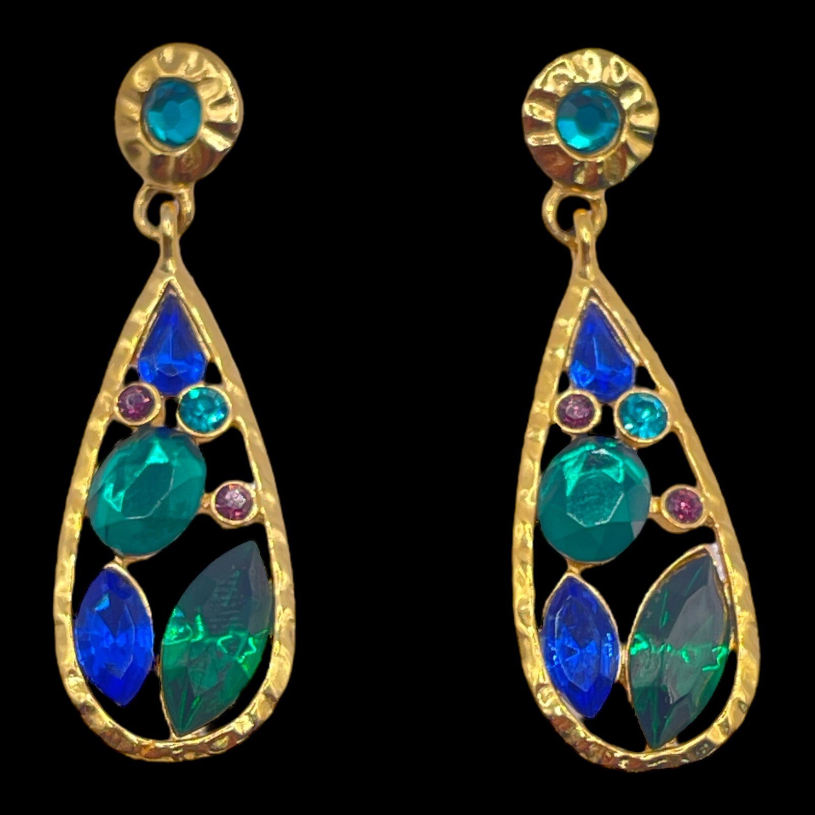 Rhinestones Statement Earrings Drop Dangle Gold T… - image 2