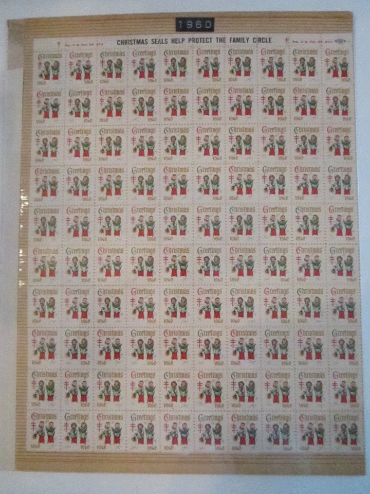 10 U.S. CHRISTMAS SEALS SHEETS - MINT - 1957-1966 - STUCK TO CARDBOARD - TUB EE - Image 4 of 4