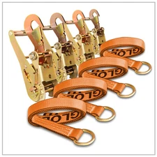 8 pack - Lasso Strap & Ratchet Tie Down Assembly Kit 4 2" x 8 FT & 4 Snap Hooks 