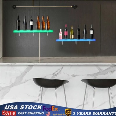 2x LED Liquor Bottle Display Shelf 32 inch Acrylic Floating Lighted Bar Shelf US
