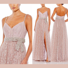 NWT Mac Duggal [ 12 ] Bow Rhinestone Embellished Long Evening Gown in Rose J2383